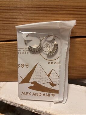 Alex and Ani Silver Fan Fringe Hoop Earrings
